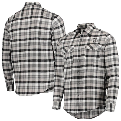Shop Antigua Black/gray Los Angeles Kings Ease Plaid Button-up Long Sleeve Shirt