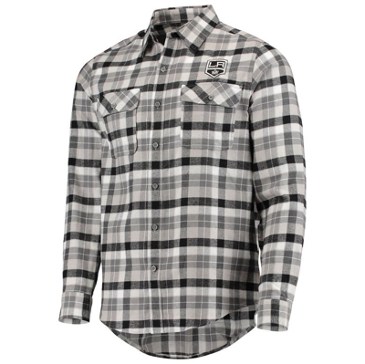 Shop Antigua Black/gray Los Angeles Kings Ease Plaid Button-up Long Sleeve Shirt