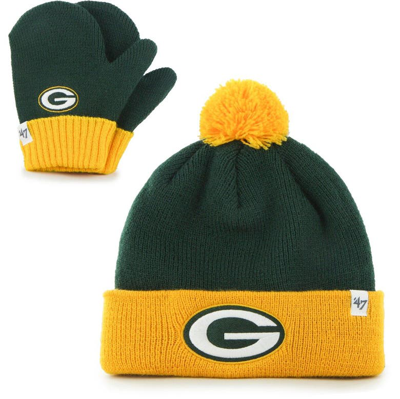 Shop 47 Toddler ' Green/gold Green Bay Packers Bam Bam Cuffed Knit Hat With Pom And Mittens Set