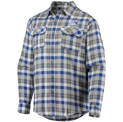 Shop Antigua Royal/gray New York Rangers Ease Plaid Button-up Long Sleeve Shirt In Blue