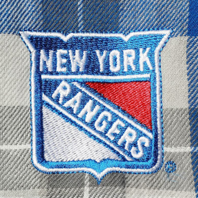Shop Antigua Royal/gray New York Rangers Ease Plaid Button-up Long Sleeve Shirt In Blue