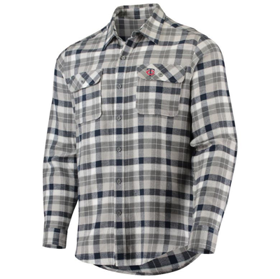Shop Antigua Navy/white Minnesota Twins Ease Flannel Button-up Long Sleeve Shirt