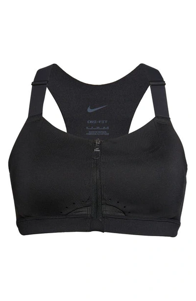 Shop Nike Dri-fit Alpha Padded Zip Front Sports Bra In Black/ Dk Smoke Grey