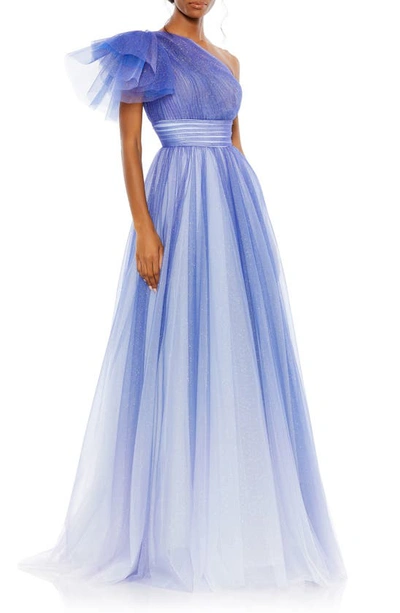 Shop Mac Duggal Sparkle One-shoulder Tulle Ball Gown In Royal Ombre