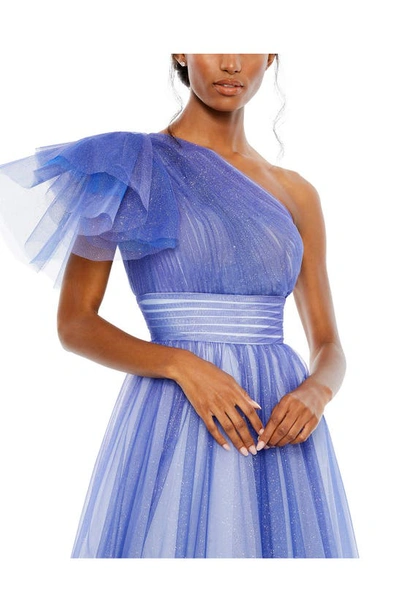 Shop Mac Duggal Sparkle One-shoulder Tulle Ball Gown In Royal Ombre