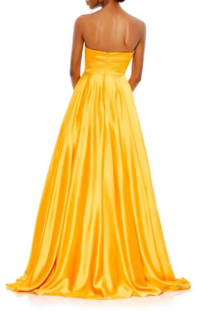 Shop Mac Duggal Strapless Sweetheart Neck Satin Gown In Marigold
