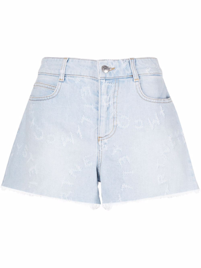 Shop Stella Mccartney Denim Shorts With Stella Logo In Blue