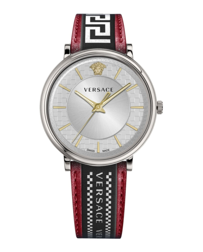 Shop Versace V-circle Gent Strap Watch In Red