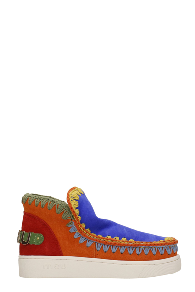 Shop Mou Sneaker Low Heels Ankle Boots In Multicolor Suede