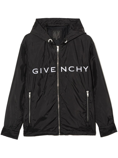Shop Givenchy Kids Black Lightweight Jacket With White Embroidered Logo And 4g Motif In Nero