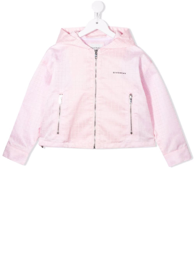 Shop Givenchy Kids Lightweight Jacket In Pink Technical Fabric With Logo And 4g Motif In Marshmallow