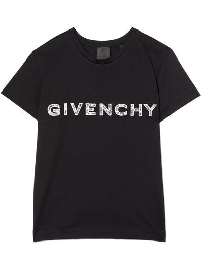 Shop Givenchy Kids Black T-shirt With Logo And 4g Motif In White Lace In Nero