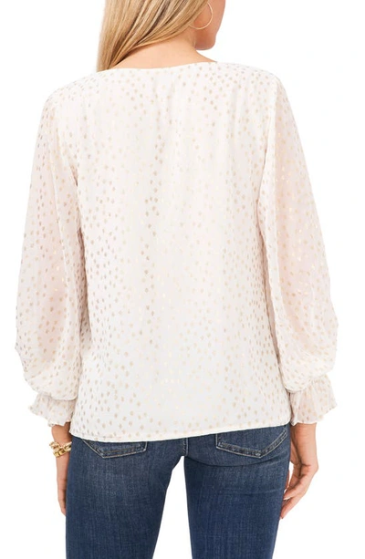 Shop Vince Camuto Smocked Cuff Foil Dot Blouse In New Ivory
