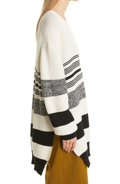 Shop Proenza Schouler White Label Stripe Oversize V-neck Sweater In Ecru/ Black