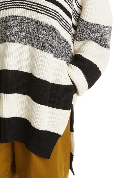 Shop Proenza Schouler White Label Stripe Oversize V-neck Sweater In Ecru/ Black