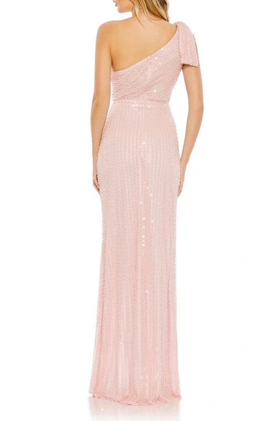Shop Mac Duggal Beaded One-shoulder Gown In Pink