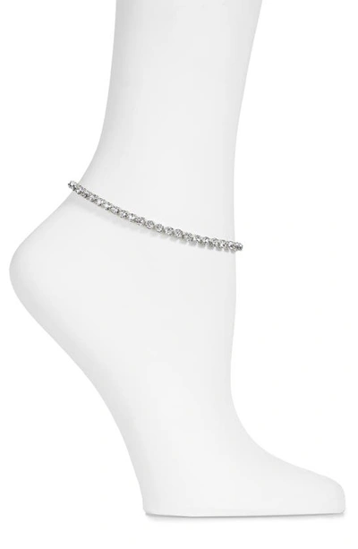 Shop Amina Muaddi Tennis Anklet In White Crystals Silver Base