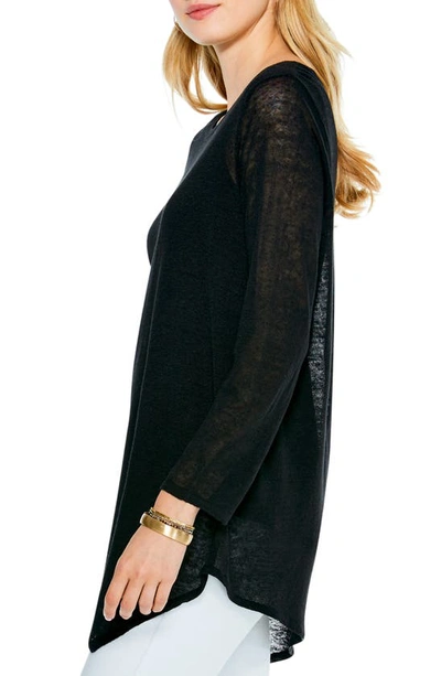 Nic + Zoe Featherweight Asymmetric Hem Linen Blend Sweater In Black Onyx