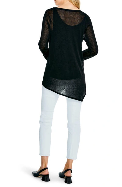 Nic + Zoe Featherweight Asymmetric Hem Linen Blend Sweater In Black Onyx