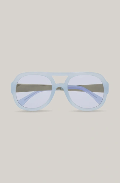 Shop Ganni Chunky Aviator Sunglasses In Blue