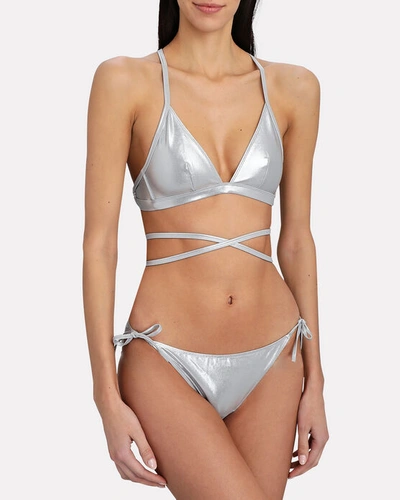 Shop Isabel Marant Solange Criss Cross Metallic Bikini Top In Silver