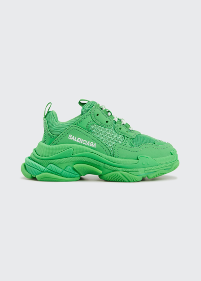 Shop Balenciaga Kid's Triple S Tonal Chunky Sneakers, Toddler/kids In Green