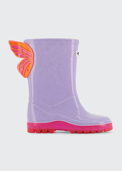 Shop Sophia Webster Girl's Butterfly Welly Glitter Rain Boots In Lilac Pink