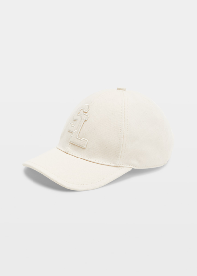 Shop Saint Laurent Sl Logo Denim Baseball Hat In Ivory