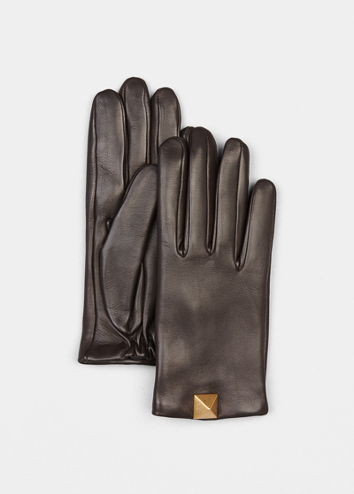 Shop Valentino Roman Stud Cashmere & Lambskin Gloves In Black