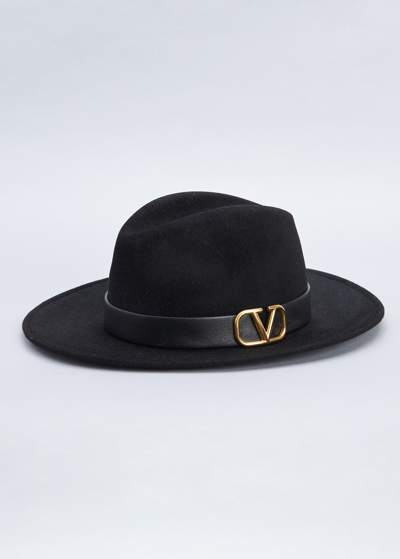 Shop Valentino Vlogo Felt Fedora Hat In Black