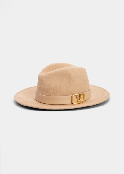 Shop Valentino Vlogo Felt Fedora Hat In Beige