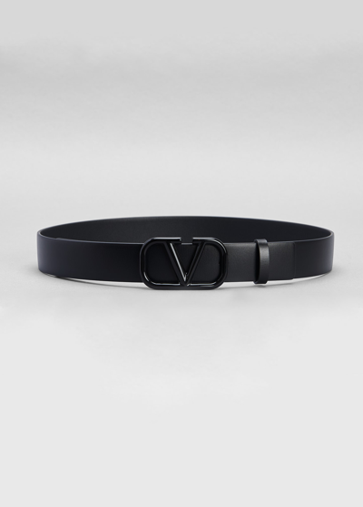 Shop Valentino Vlogo Leather Buckle Belt In Black