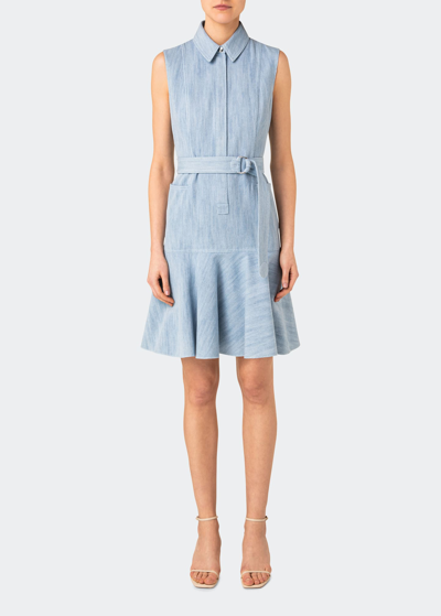 Shop Akris Punto Denim D-ring Belted Dress In Sky