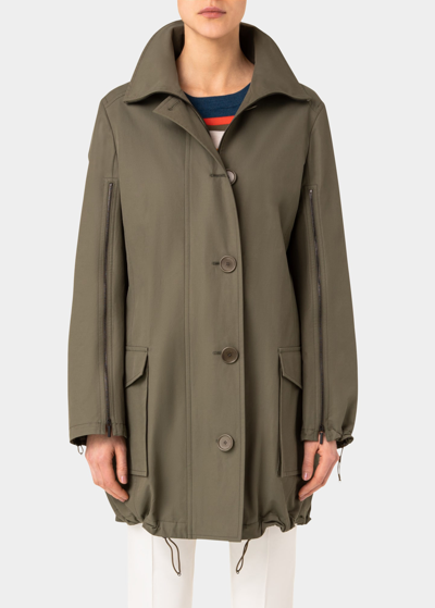 Shop Akris Punto Zipper Sleeve Stand-collar Parka Jacket In Olive