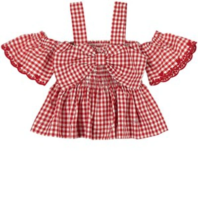 Shop Monnalisa Gingham Print Bow Detail Top In Red