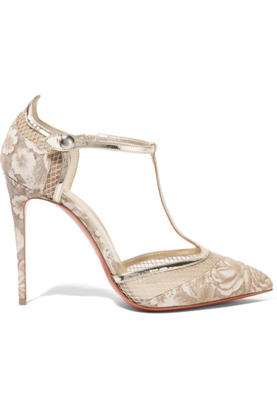 Christian Louboutin Mrs Early 100 Printed Faille, Leather And Mesh Pumps