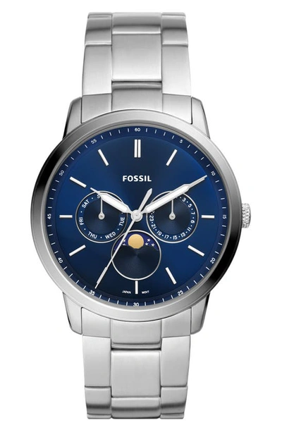 Shop Fossil Neutra Minimalist Moonphase Bracelet Watch, 42mm In Stainless Steel