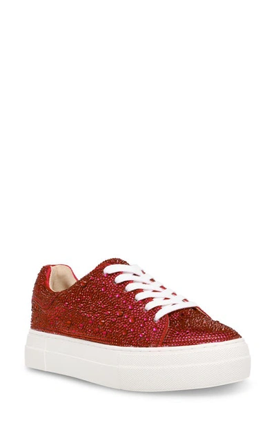 Shop Betsey Johnson Sidny Crystal Pavé Platform Sneaker In Red