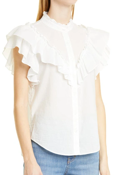 Shop Veronica Beard Jaliyah Ruffle Cotton Blouse In White