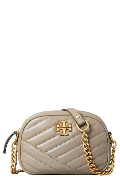 Tory Burch Kira Chevron Small Leather Camera Crossbody In Gray Heron/gold