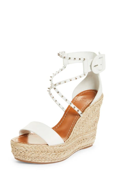 Shop Christian Louboutin Chocazeppa Spikes Espadrille Sandal In Bianco