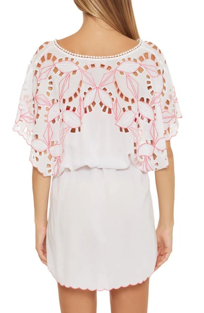 Shop Trina Turk Lahaina Belted Cover-up Tunic Dress In White/ Geranium