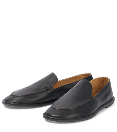 The Row Awar Leather Loafers Flat Sole In Black