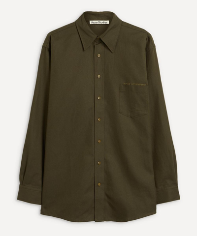 Shop Acne Studios Linen Blend Shirt In Dark Olive