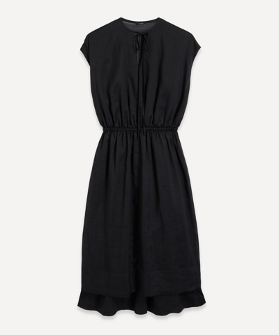 Joseph Delcie Tie-detailed Ramie Midi Dress In Black