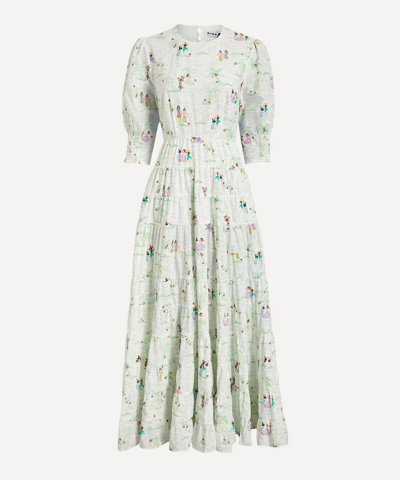 Rixo London Agyness Illustrated Tie Back Maxi Dress In Green Printed