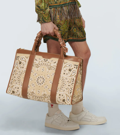 Shop Amiri Bandana Canvas Travel Bag In Brown