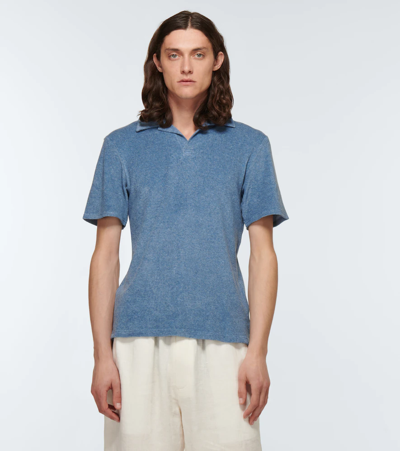 Shop Frescobol Carioca Short-sleeved Polo Shirt In Serene Blue