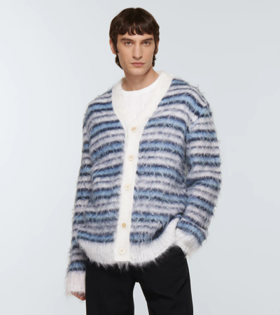 Shop Marni Striped Mohair-blend Cardigan In Lily White