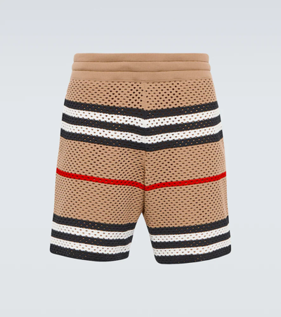 Shop Burberry Knitted Checked Shorts In Camel